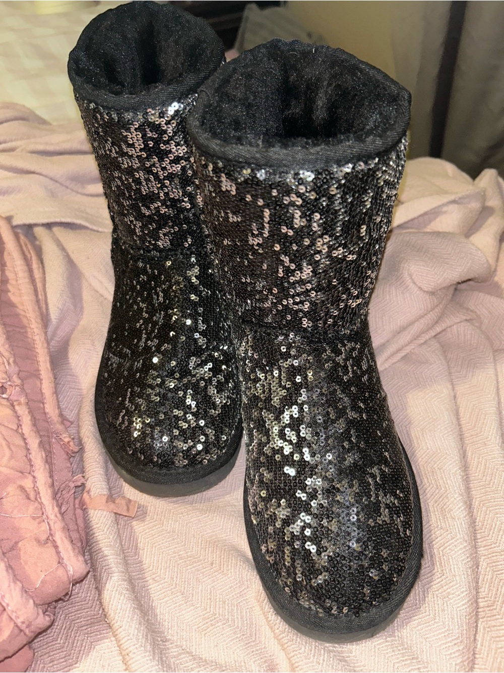 UGG Black Sequin Short Shearling Boots